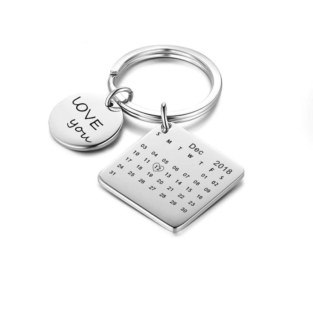 Keychain with Personalized Calendar and Heart Pendant
