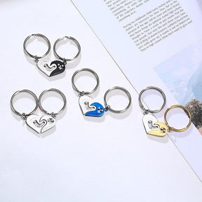 Matching Puzzle Heart Keychain with AAA CZ Stones