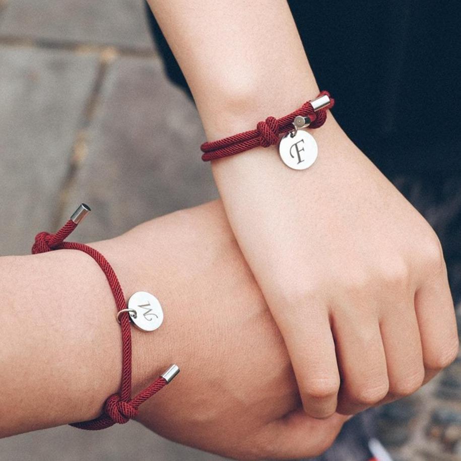 Magnetic Love Bracelets for Couples with initials | OurCoordinates Red / Green